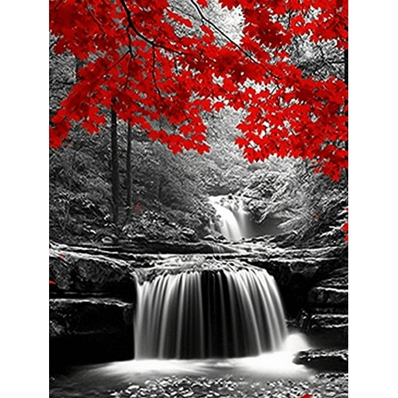 Red Maple Waterfall Decorative Painting/Canvas Art, Ideal for Living Room, Bedroom, Kitchen, Office, Dining Room, Bathroom, Study Room, Entryway, Hallway Decoration.