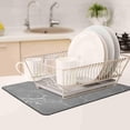 thumbnail image 2 of Designer Drying Mat - 12x19 Trimmable, PU Leather Surface & Rubber Backed, Quick Absorbent, Heat Resistant for Kitchen Countertop Protection, Coffee Bar Decor - Gray and White Marble, 2 of 6