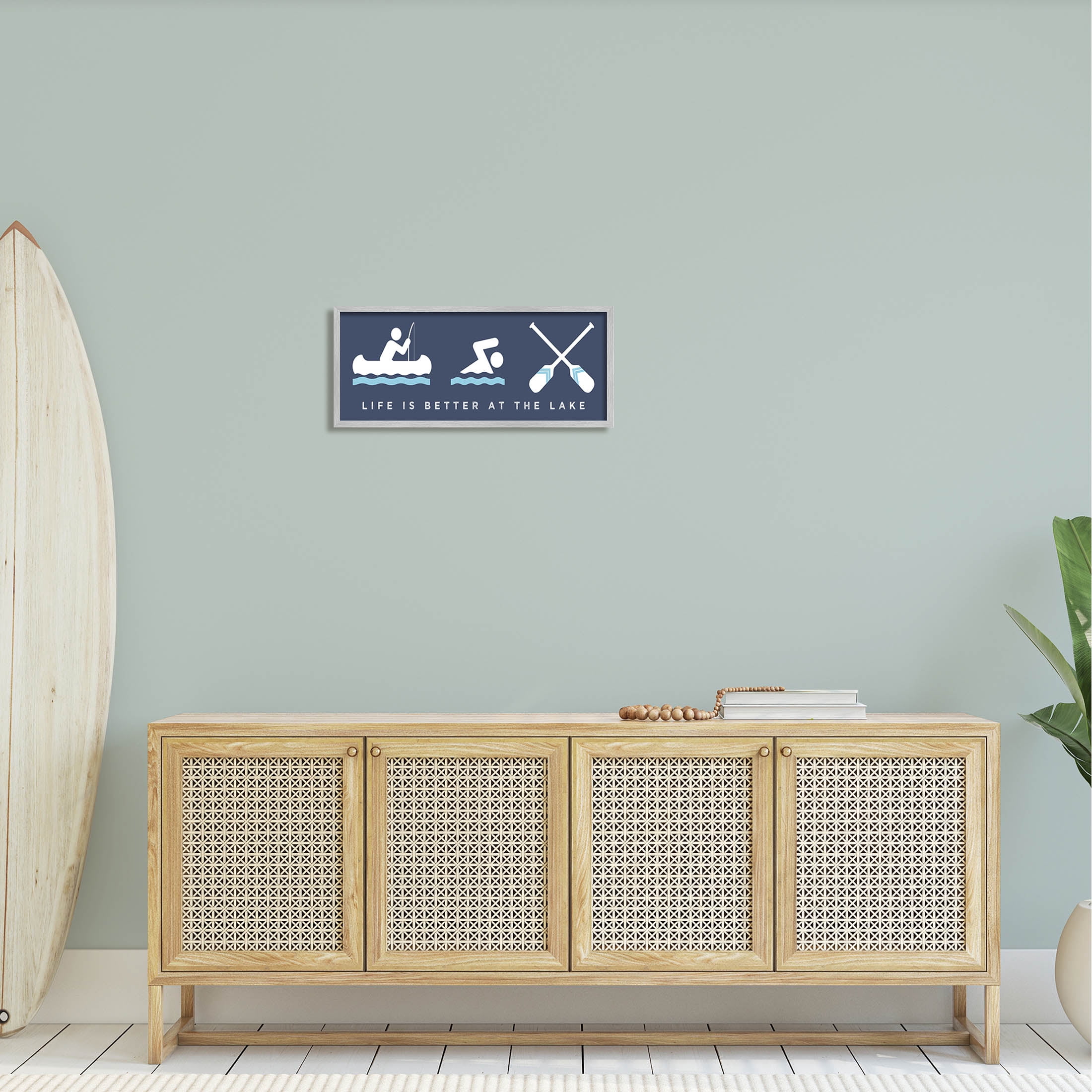 Life Better At Lake Water Fun Typography Graphic Art Gray Framed Art Print Wall Art