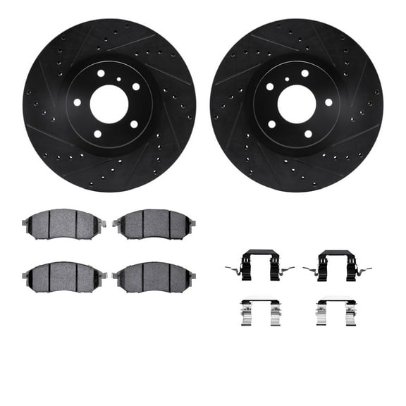 Dynamic Friction Company Front Brake Rotors-Drilled and Slotted-Black with 5000 Advanced Brake Pads includes Hardware 8512-67059