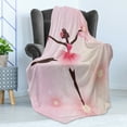 thumbnail image 4 of Girls Soft Flannel Fleece Blanket, Ballerina Silhouette with a Tutu on Dotted Floral Background Feminine, Cozy Plush for Indoor and Outdoor Use, 50" x 60", Pink Umber and Pale Pink, by Ambesonne, 4 of 5