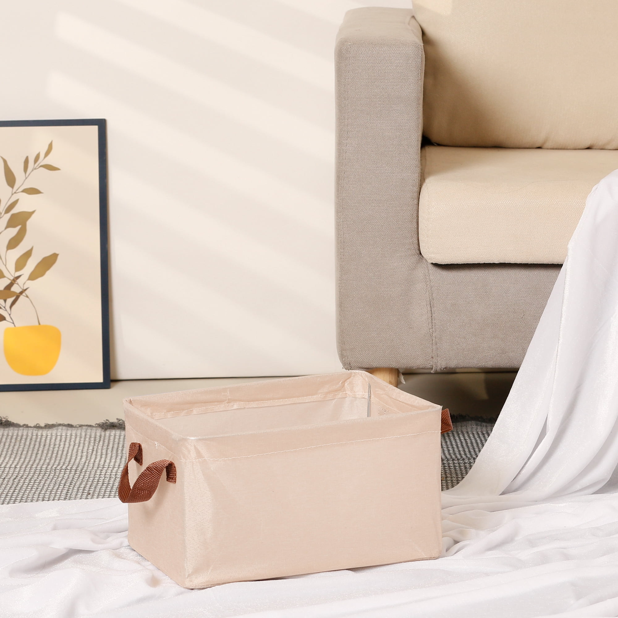 Unique Bargains Fabric Storage Bin with Handles, Collapsible Basket Beige 12*9.5*8in