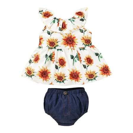 

Little Girls Outfits Sleeveless Skirt Crop Top Denim Shorts 2Pcs Summer Clothes