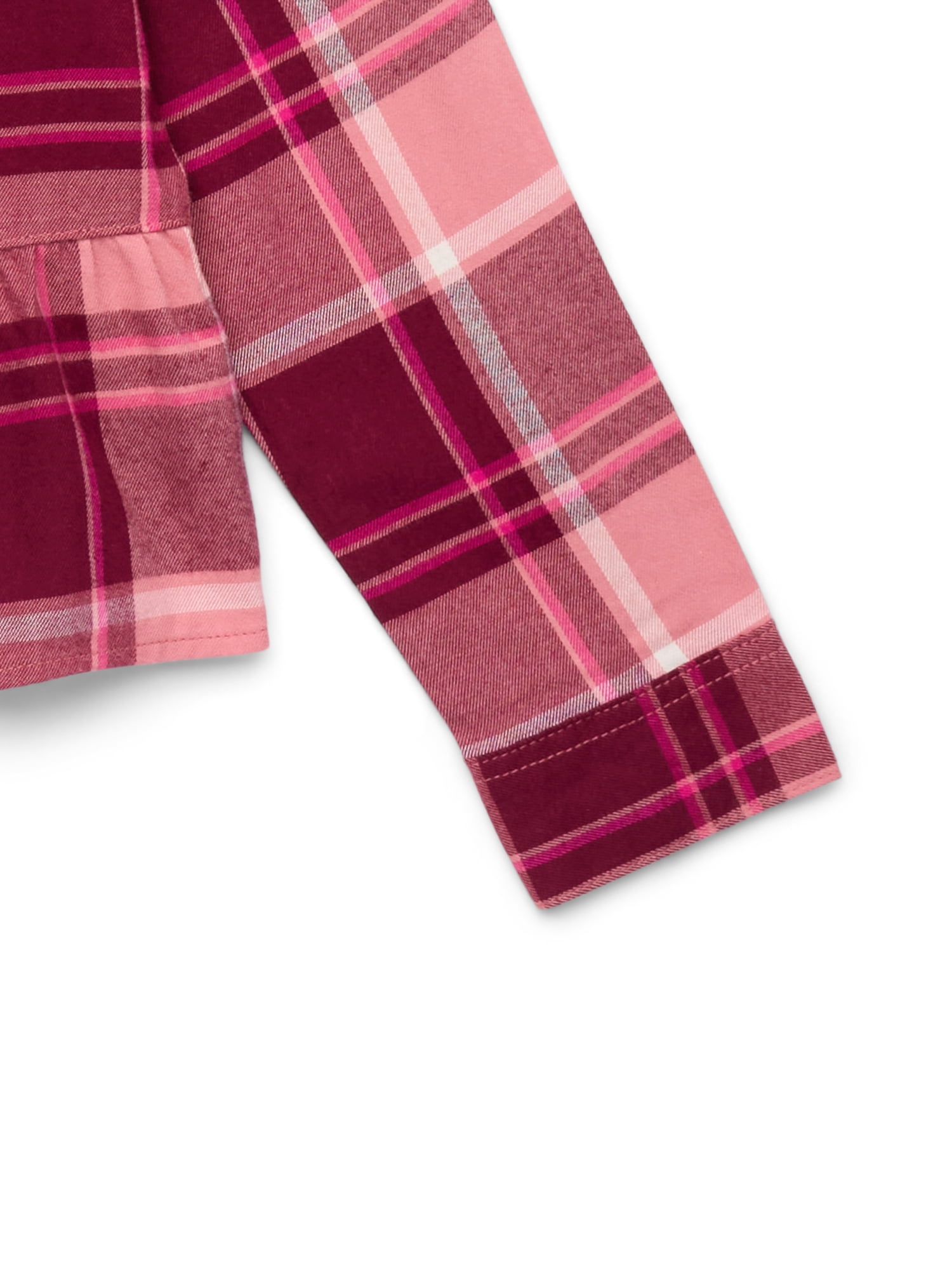 Wonder Nation Girls' Peplum Hem Flannel Shirt with Long Sleeves, Sizes 4-18 & Plus