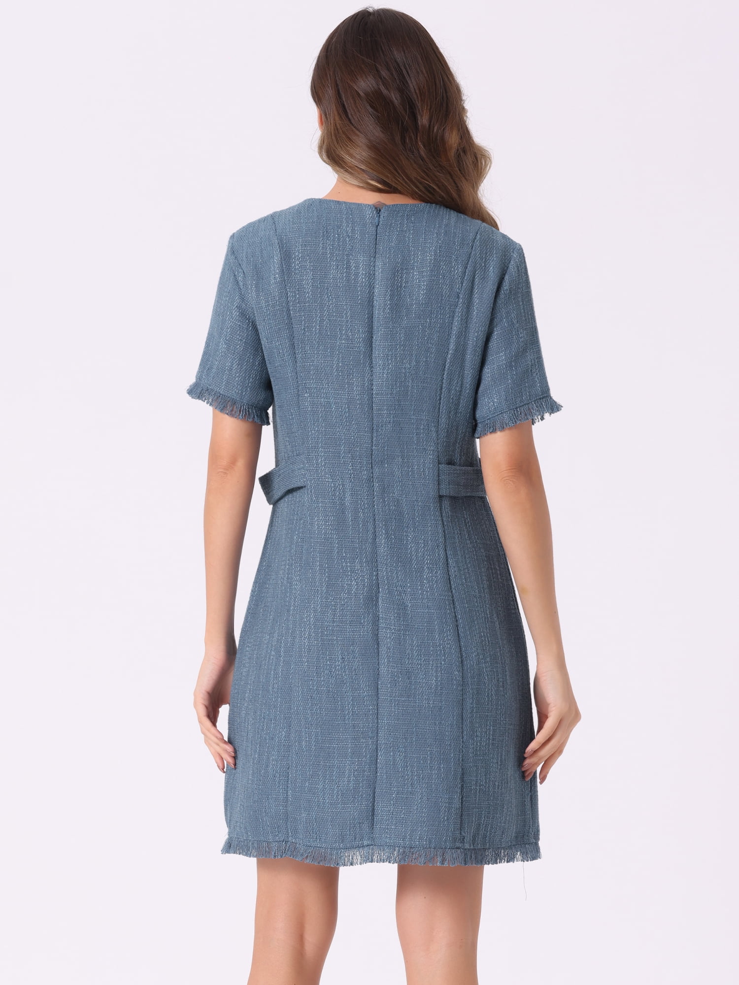 DARING DIVA Tweed Sweater Elegant Casual Knit Dress M Blue