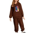 thumbnail image 2 of SYMOID Girls' Brown Tracksuit Set - Soft Polyester Hoodie & Joggers with Cute Cat Graphic, Adjustable Hood, Elastic Waist for 3-12 Year Olds,Size 3 T, 2 of 4