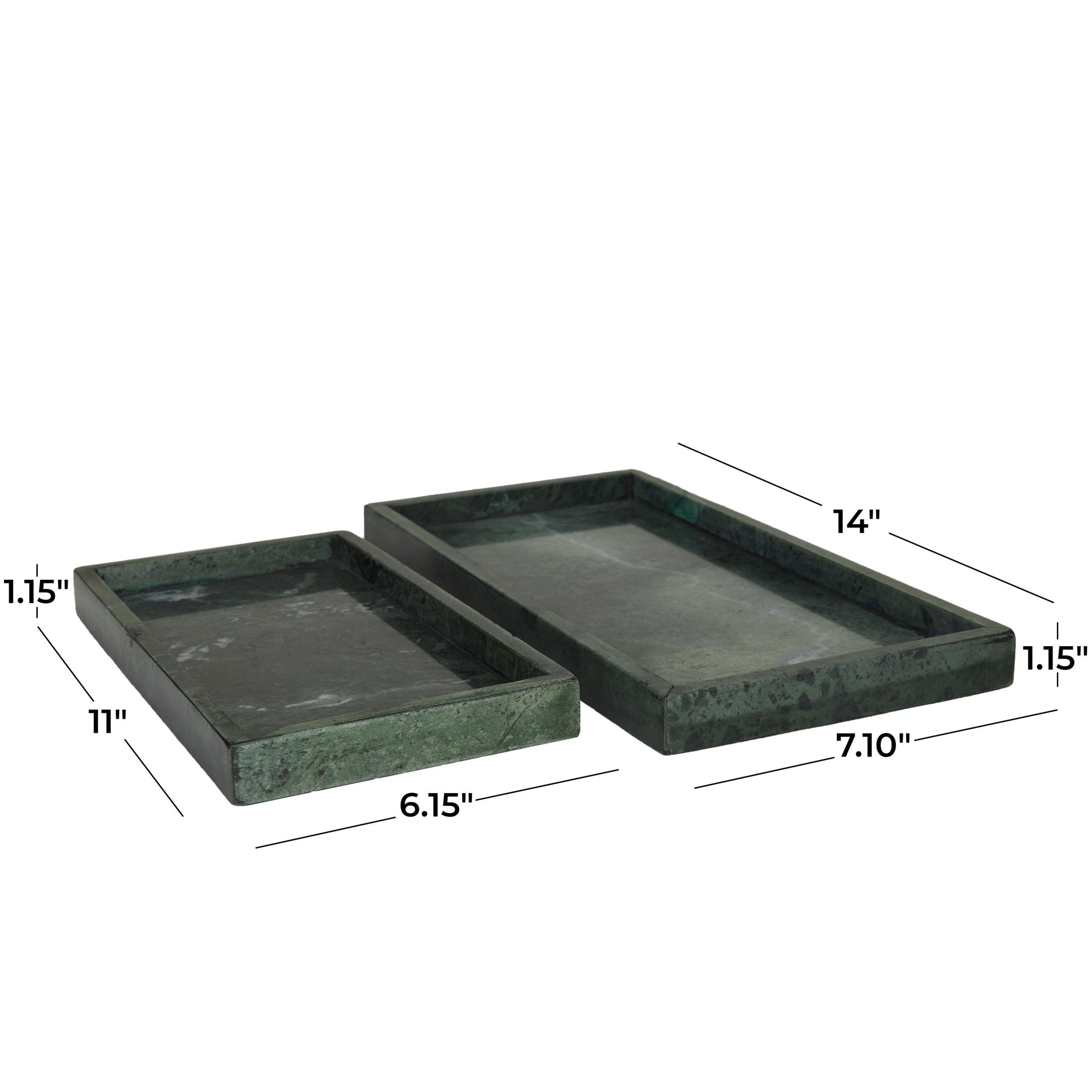 CosmoLiving by Cosmopolitan 14", 11"W Green Marble Slim Tray with Raised Edge, 2-Pieces