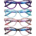 thumbnail image 1 of 4 Pack Cat Eye Reading Glasses Blue Light Blocking for Women, Stylish Pattern Spring Hinges Computer Readers, 1 of 7