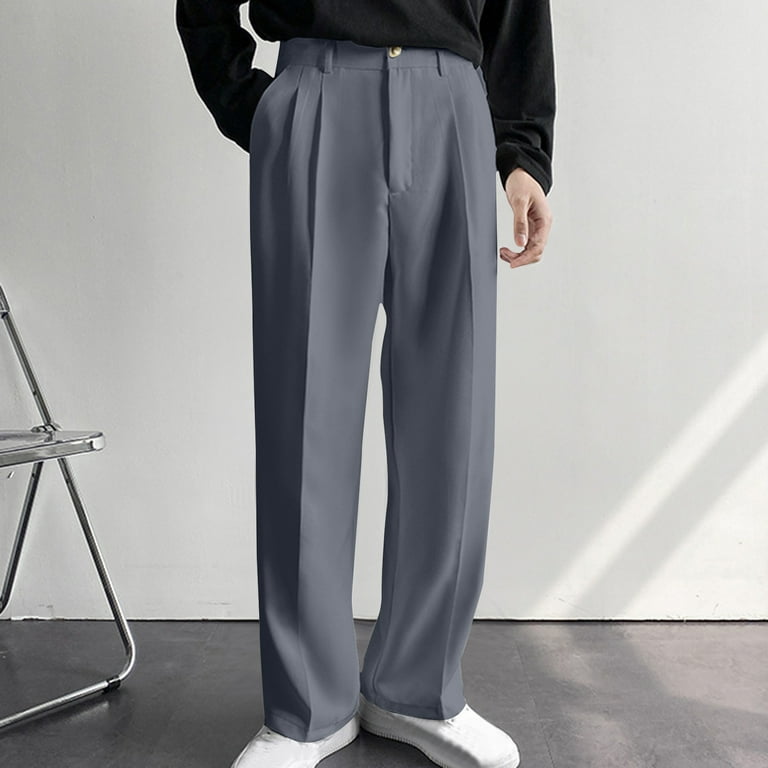 Wyobmus Men High Waisted Wide Leg Pants Business Dress Pants