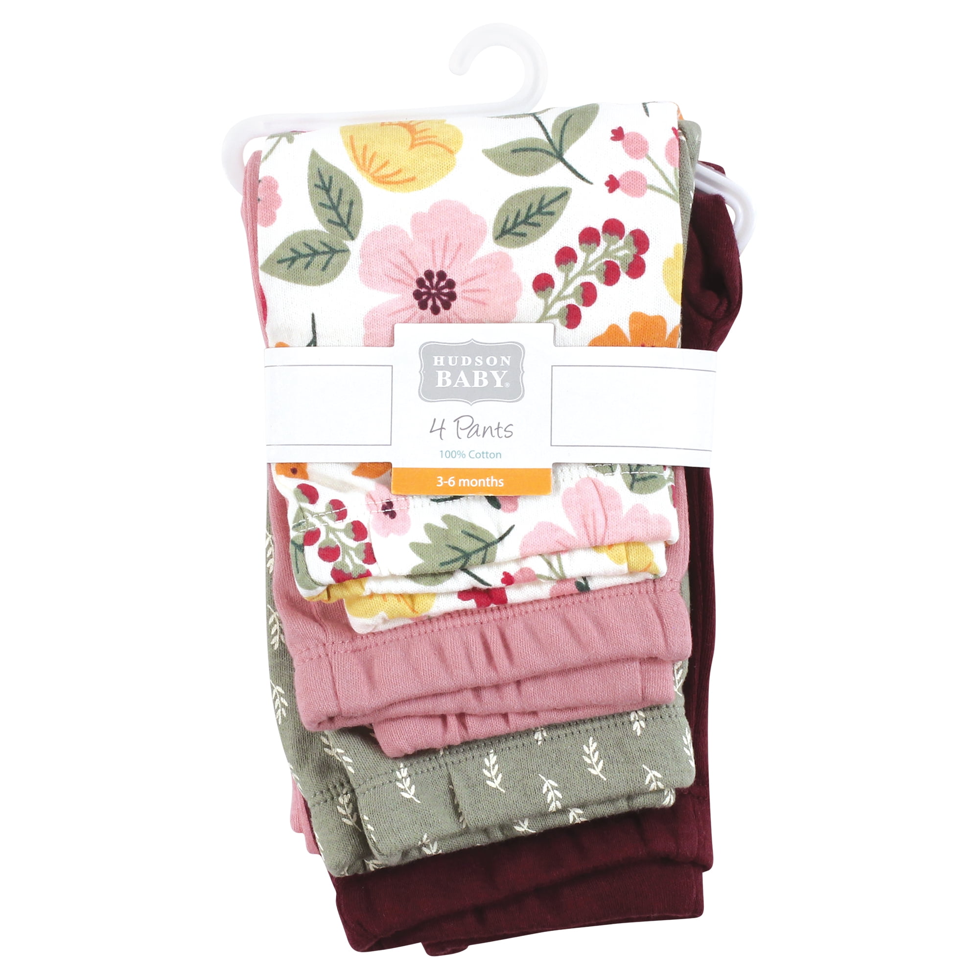 Hudson Baby Girls Cotton Pants and Leggings, Fall Botanical, 3T