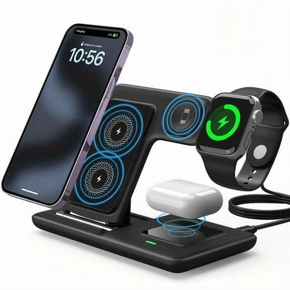 3-in-1 Fast Wireless Charging Station, Folding Charger Bracket for iPhone/Samsung/iWatch/AirPods, Universal Wireless Charger Stand, Portable Charging Dock for Multiple Devices