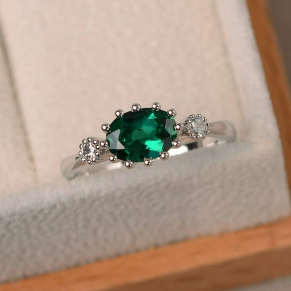 Natural Green Emerald 925 Sterling Silver Ring, Gift for Her, Gemstone Ring, Birthstone Rings for Women, Gift For Her