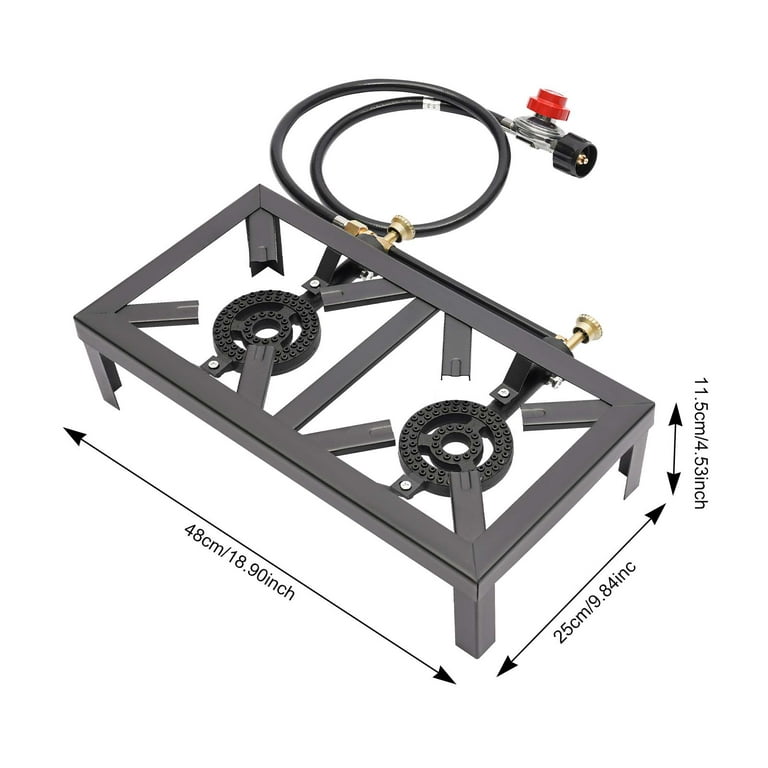 Loyalheartdy Outdoor & Indoor GAS Stove Propane Cooker Portable Double Burner Adjustable Hose 8000W for Camping Barbecue, Adult Unisex, Size: 49.00*