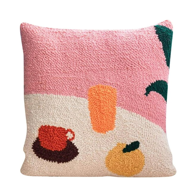 Abbracc 16x16'' Throw Pillow Punch Needle Material Tool Teacup Pink