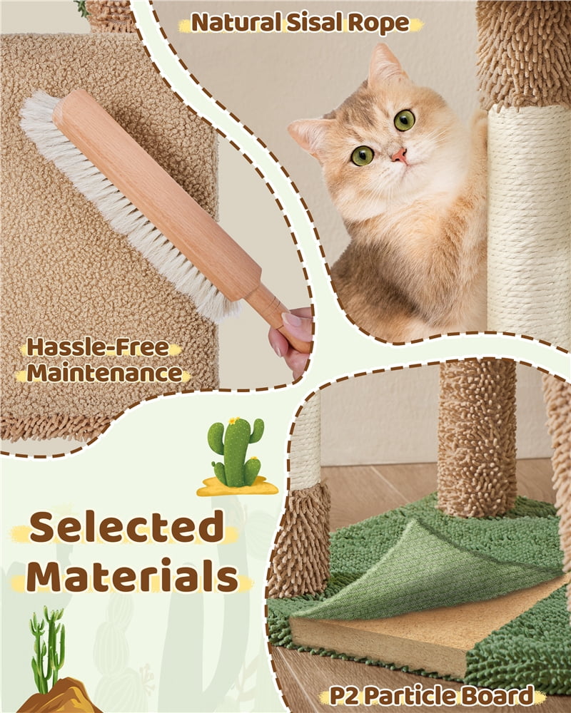 Yaheetech 42" Height Cactus Cat Tree with Scratching Posts, Basket & Ladder, Brown/Green