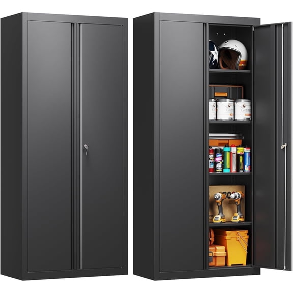 Metal Garage Storage Cabinet with 2 Doors and 4 Adjustable Shelves - 71" Steel Lockable File Cabinet,Locking Tool Cabinets for Office,Home,Garage,School,Gym
