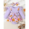 thumbnail image 4 of FOCUSNORM Barboteuse pour Bébés Filles Robe Papillon/citrouille/fleur Imprimé Manches Longues Combinaisons et Ensemble de Bandeau Mignon pour Tout-Petit, 4 of 9