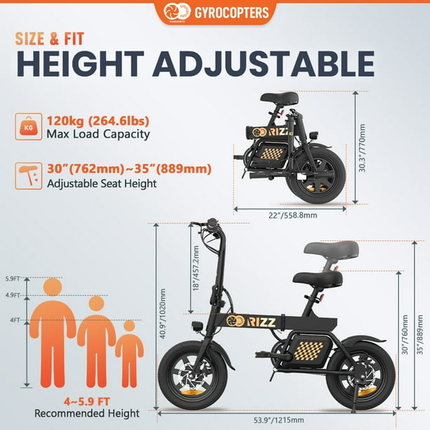 Refurbished Good Gyrocopters Rizz Foldable Electric Bike up to 55 km 34 mi PAS range up to 25km h 15.5 mph Speed by 350 W motor UL 2849