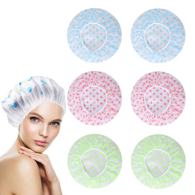 Gorras de ducha de 6 piezas, gorras de ducha elásticas reutilizables para mujeres, gorro de ducha de plástico impermeable para chicas, salón de spa para uso en el hogar Feliz Sencillez