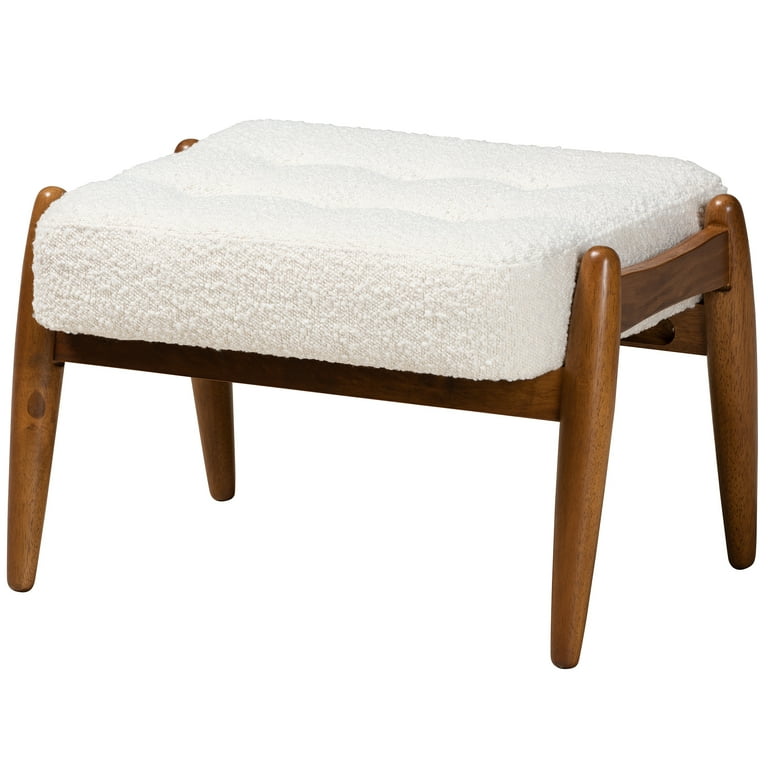 Baxton Studio Jeanine Japandi Cream Boucle Fabric and Walnut Brown Finished  Rubberwood Ottoman Footstool