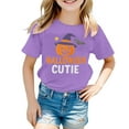 thumbnail image 2 of Tisuna Halloween Tops For Little Girls Pumpkin Print Short Sleeve Crew Neck Shirts Comfortable Soft Kids Pullover Tops Light Purple 7-8 Years, 2 of 3