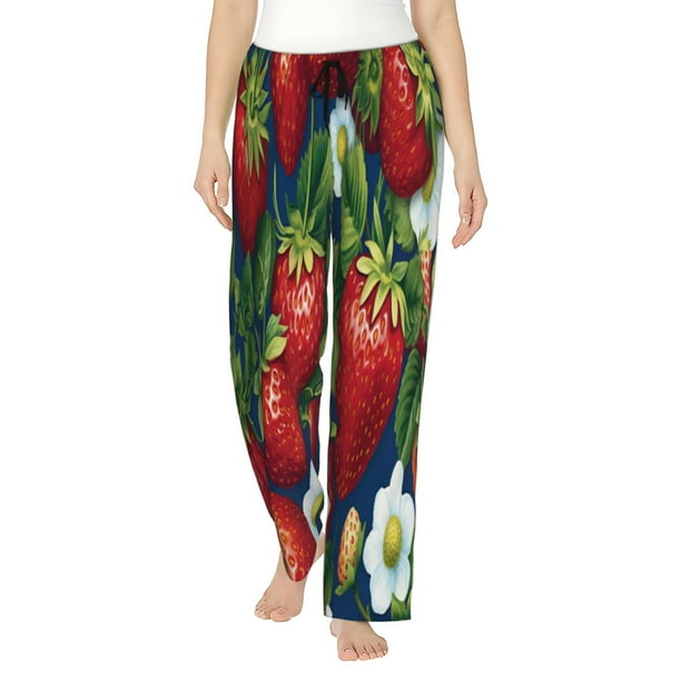 Balery Strawberry2 Pantalones de pijama para mujer, pijamas ultraligeros, pantalones de estar por casa-Small