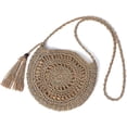 thumbnail image 1 of Bolso de Hombro LIUYMXG Cruzado Marrón Claro con Borlas Tejidas de Rafia, 1 of 5