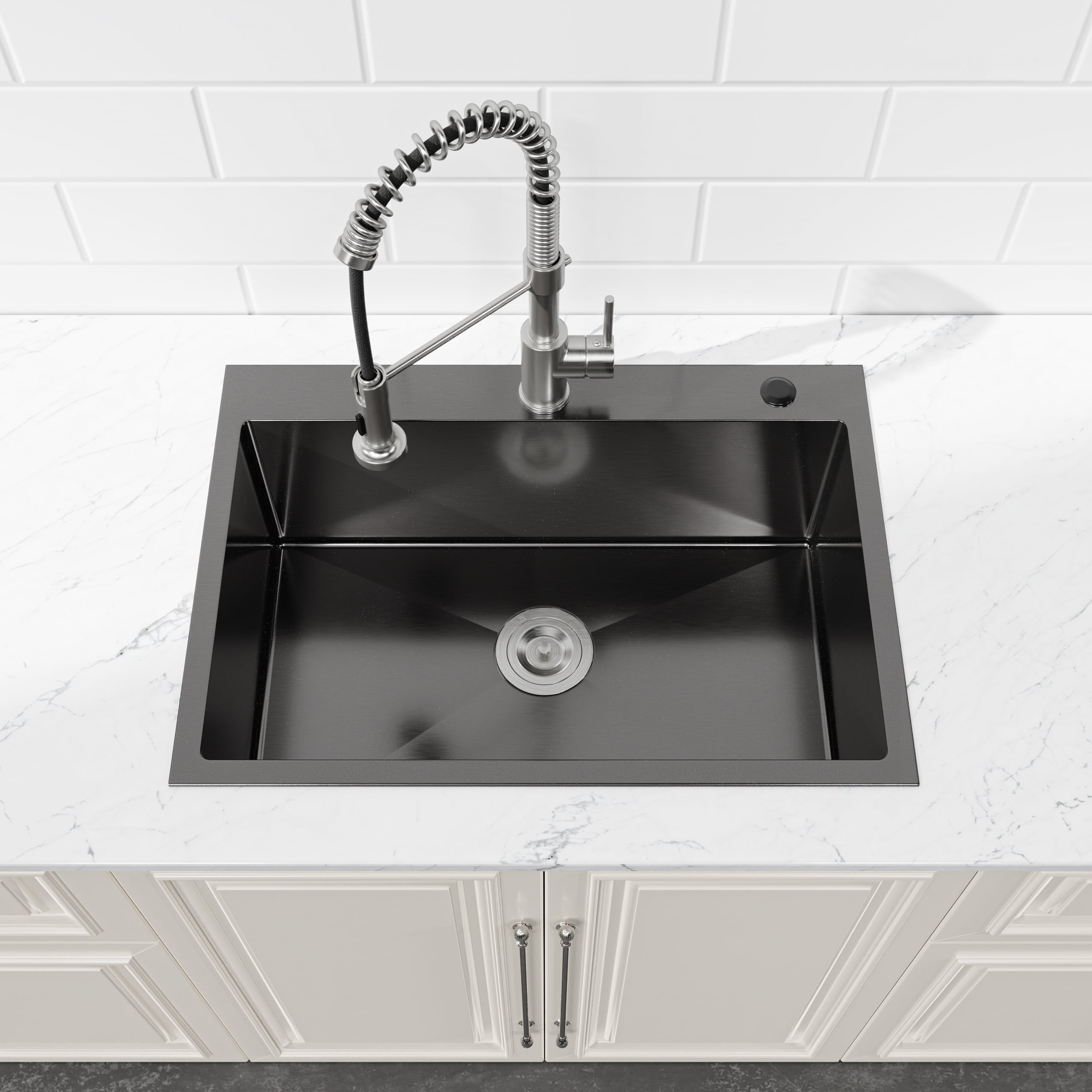 27-inx19-in Black Stainless Steel Drop-In Kitchen Sink-Single Bowl 16 Gauge Topmount Sink with US Drain And Hooks
