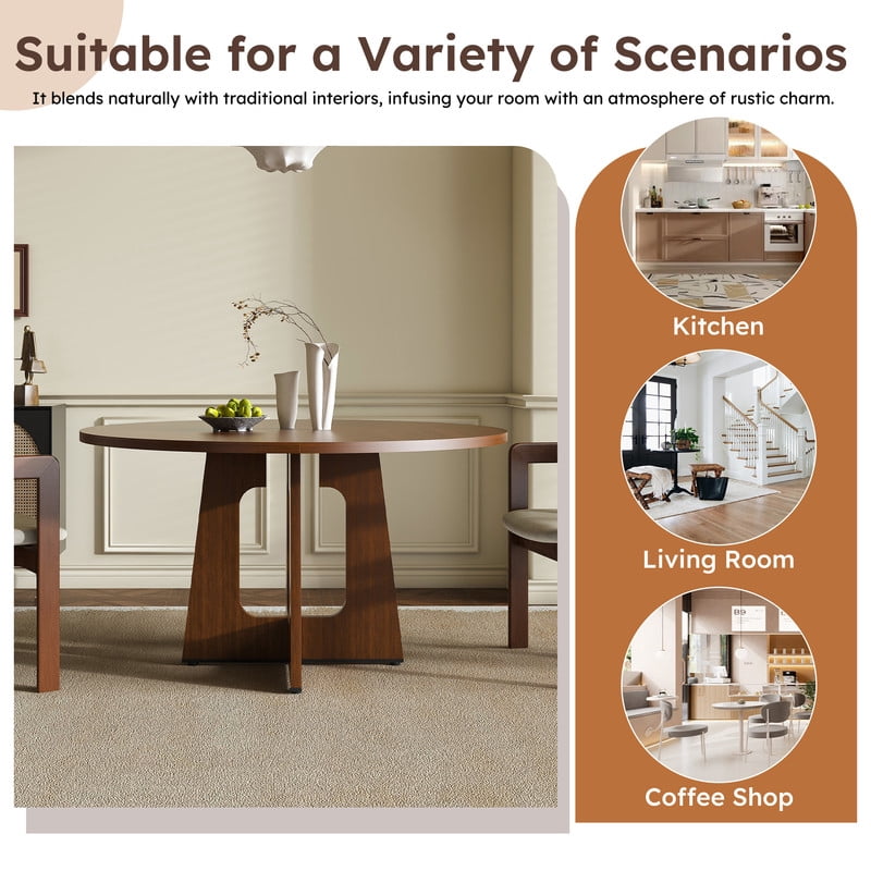 Accent Spliced Design Tabletop Round Dining Table for 4, Farmhouse Indoor Kitchen Table with Cross Base & Adjustable Foot Pads
