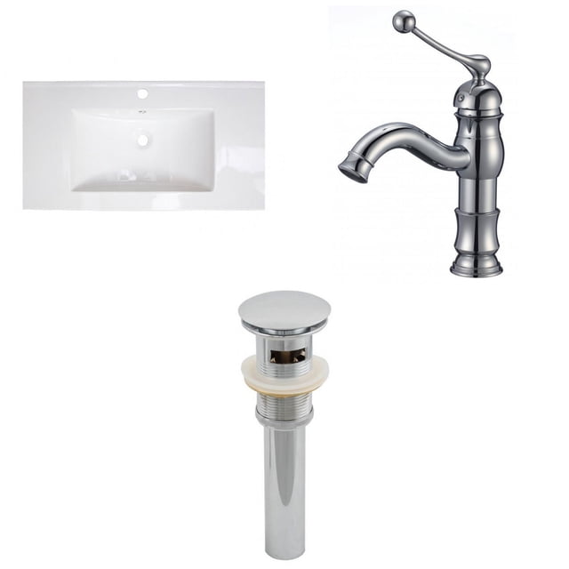 American Imaginations 35.5-in. W 1 Hole Ceramic Top Set In White Color - Overflow Drain Incl. AI-16620