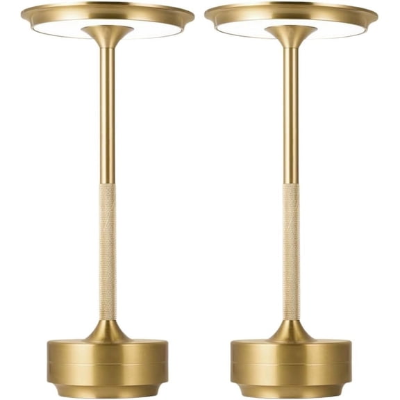 2 Pack Cordless Table Lamps, 5000mAh Rechargeable Table Lamp, 3 Color Stepless Dimming LED Desk Lamp with Memory Function, Portable Table Lamp for Outdoor/Dinner/Patio/Restaurant/Office(Gold)