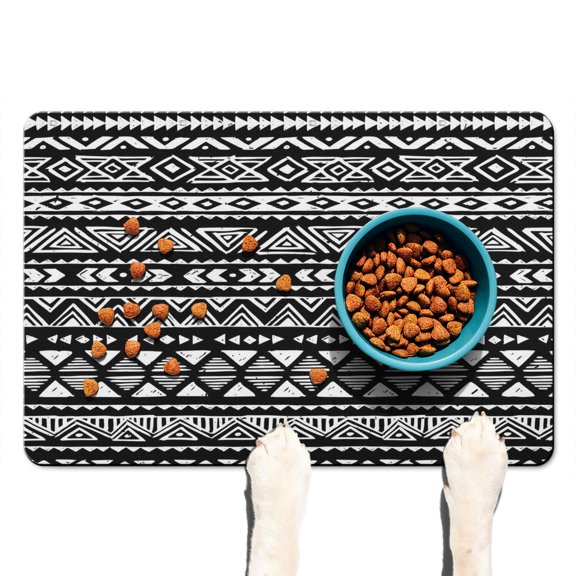 Boho Retro Floral Pet Feeding Mat-Absorbent Pet Placemat for Food and Water Bowl, with Waterproof Rubber Backing, Quick Dry Water Dispenser Mat for Dog and Cat (16"x24")