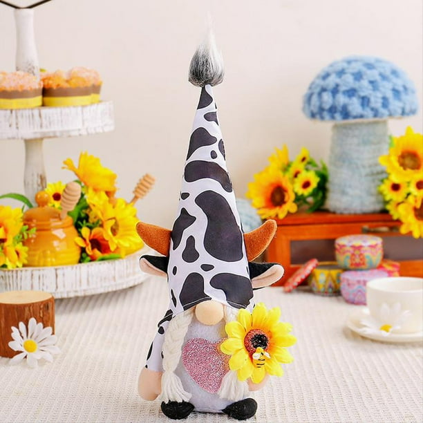 Adorno de muñeca de vaca | Decoración de ventanas de gnomo de girasol | Peluche de decoración de festivales | Adorno de escritorio caprichoso | Regalos navideños para la decoración del hogar o la