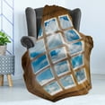 thumbnail image 4 of Rustic Soft Flannel Fleece Throw Blanket, Wooden Window with Beaming Sun Scenic View of Sky and Cloudscape Print, Cozy Plush for Indoor and Outdoor Use, 70" x 90", Pale Brown Blue White, by Ambesonne, 4 of 5