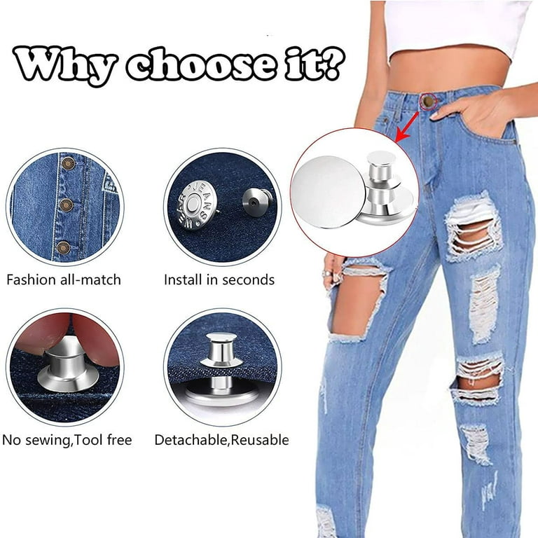 10PCS Button Pins for Jeans, Perfect Fit Jean Button Replacement,  Adjustable Jean Button Pins Metal Clips Snap Tack No Sew Instant Extend or  Reduce Any Pants Waist [Upgraded] 