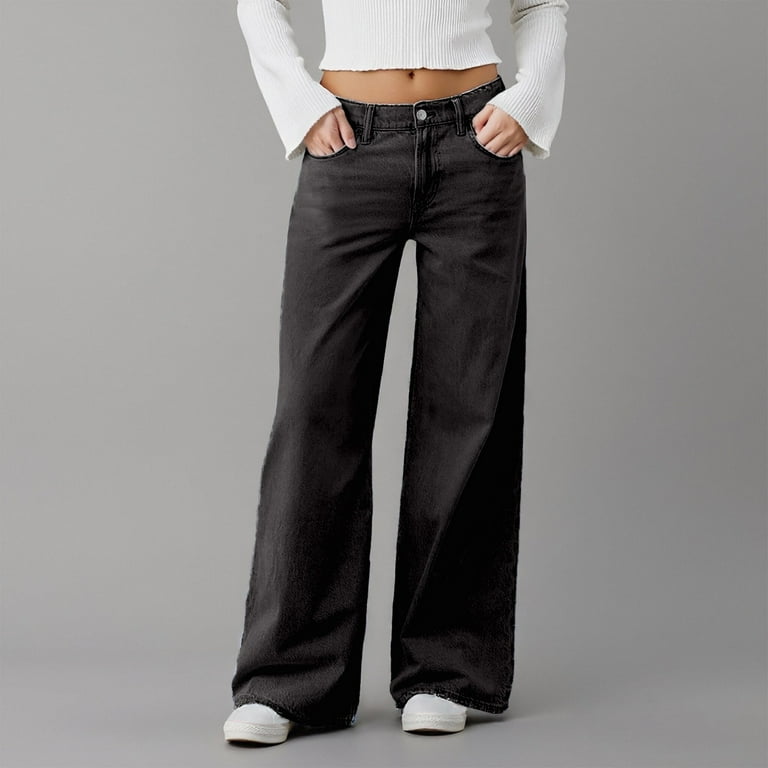 Bibifish Womens Pants Vintage Washed Jeans Loose Fit Wide Leg