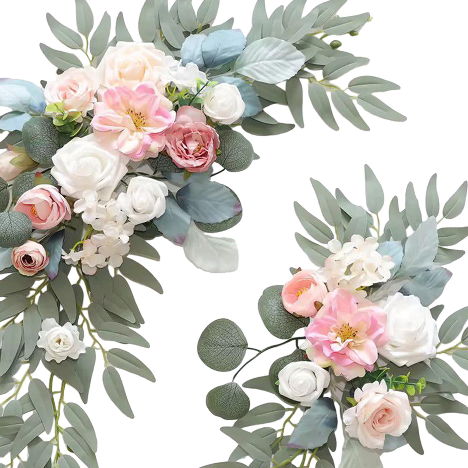 Abbraccia 2 Pieces Wedding Arch Flowers Welcome Sign Decoration Corner Flowers Artificial Flowers for Ceremony Birthday Window Ornament Blue Pink