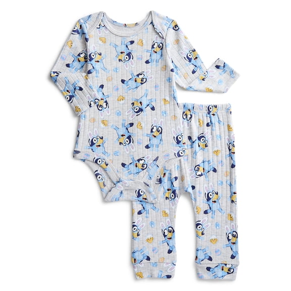 Bluey Unisex Baby Easter Long Sleeve Bodysuit with Matching Joggers, 2-Piece Set, Sizes Newborn-12M