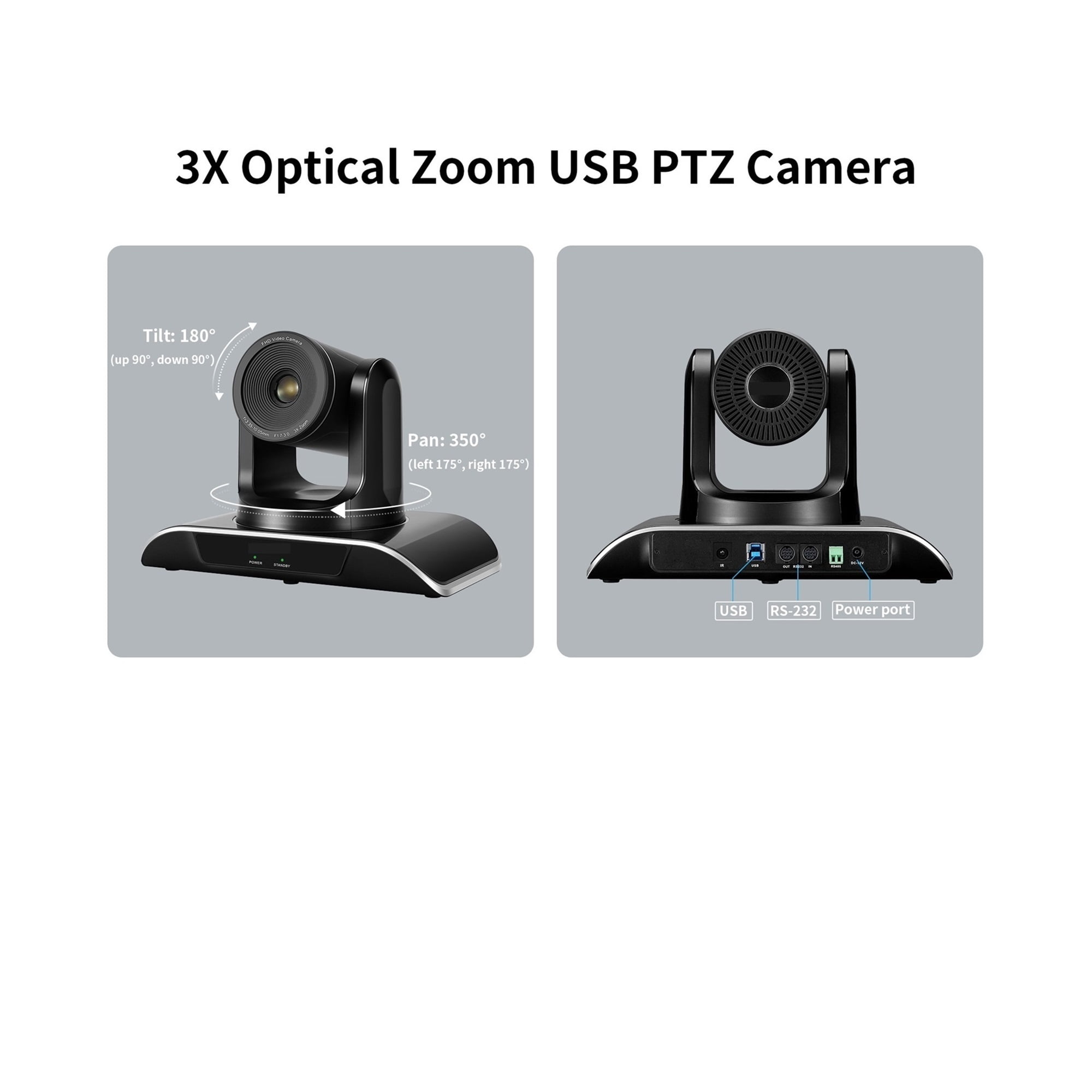 Conference Camera 3X Optical Zoom 1080P Full HD USB PTZ 129° Wide Angle Webcam For Conferencing, Live Streaming, Recording ,HD Video