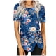 thumbnail image 1 of Blusas de Manga Corta para las Mujeres Botón Impreso Cuello Redondo Top Casual, Blusas para las Mujeres Casual, 1 of 5