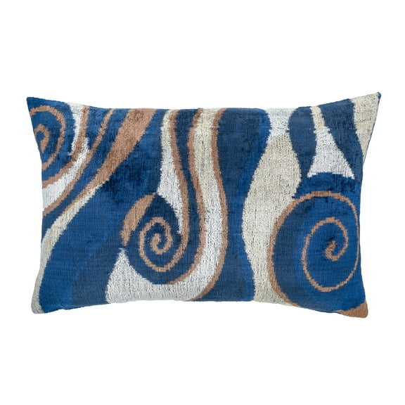 Blue Sky Silk Velvet Ikat Pillow, 16" X 24" Case Only