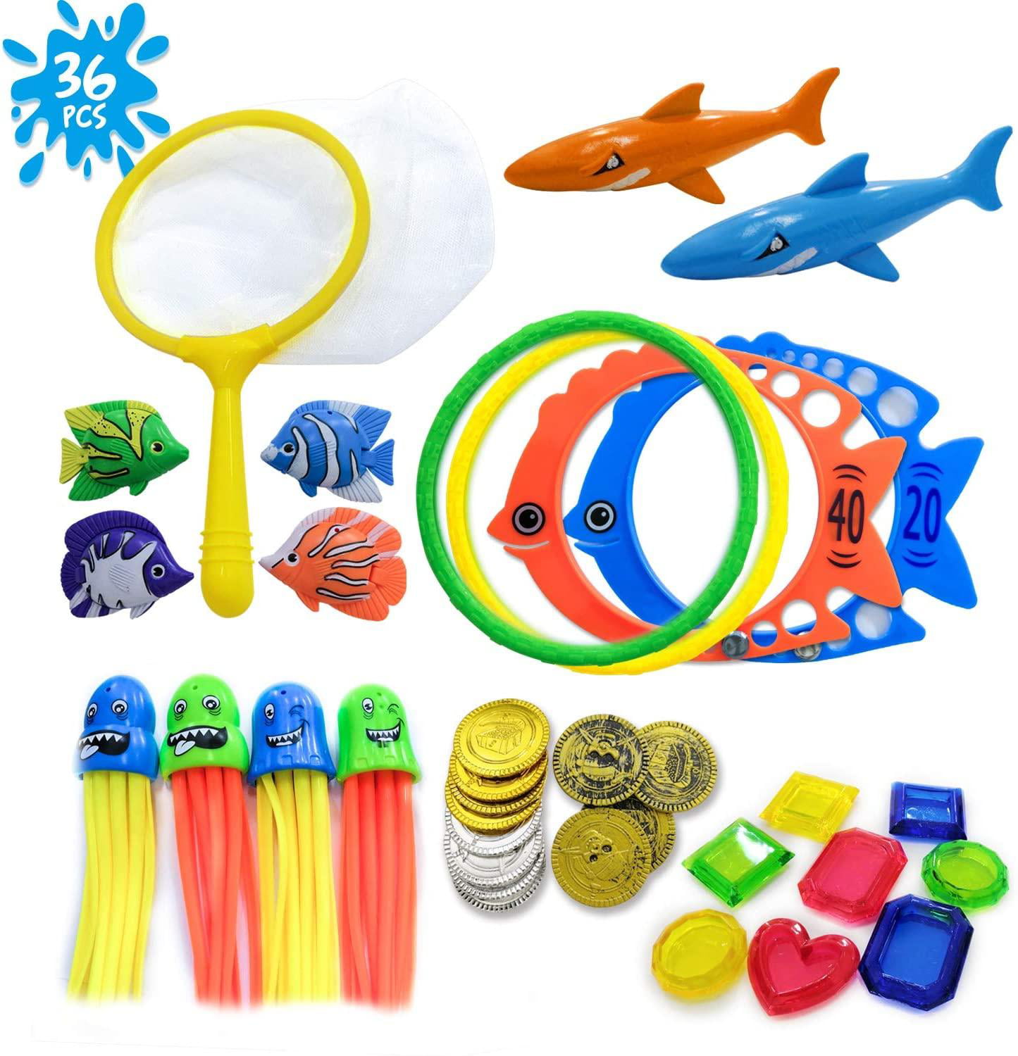 Diving Toys Swimming Pool Toys with a Storage Net Bag for Kids,36 Pack