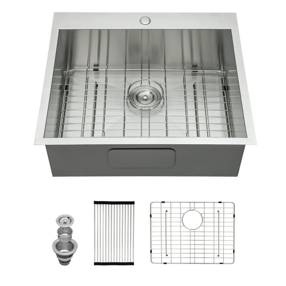 Undermount Kitchen Sink 25"x22"x12" Stainless Steel Laundry Utility Sink Drop In Topmount 16 Gauge Deep Single Bowl Kitchen Sink Basin,Stainless Steel Kitchen Sink