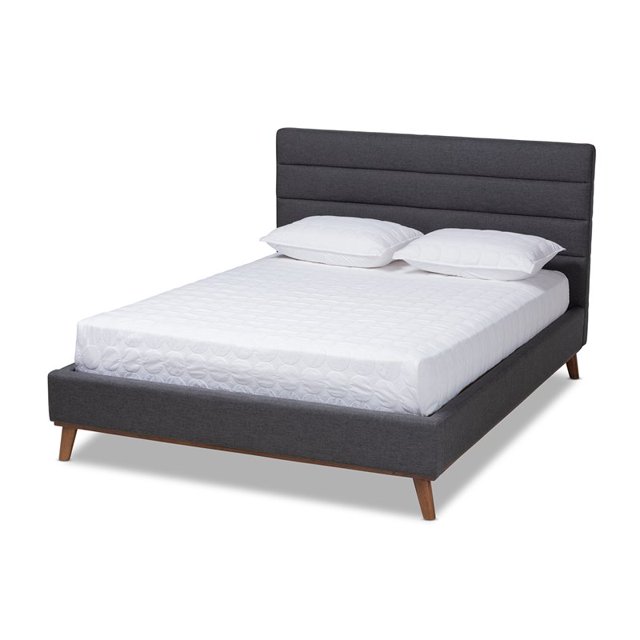 Baxton Studio Erlend Mid-Century Upholstered Wood Queen Platform Bed - Dark Gray