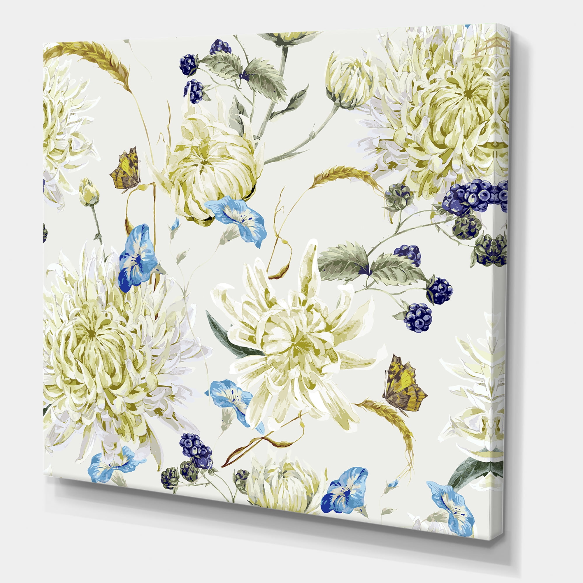 Designart ' Ancient Yellow Chrysanthemus II ' Traditional Canvas Wall Art Print