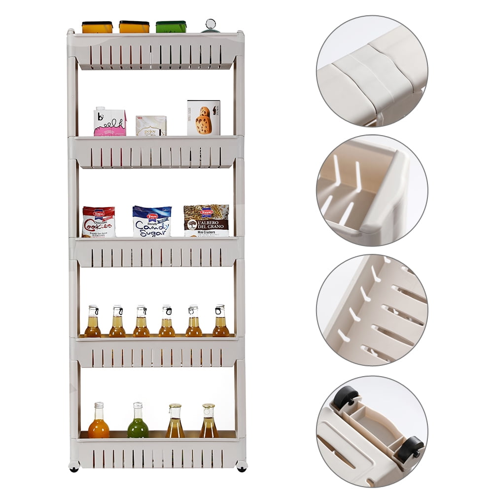 5 Tier Slim Slide Out Storage Tower with Wheels, Pull Out Pantry Shelves Cart for Kitchen