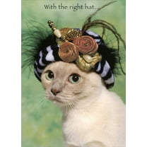 RSVP White Cat With The Right Hat Feminine Funny : Humorous Birthday Card for Her : Woman : Women