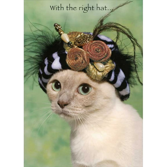 RSVP White Cat With The Right Hat Feminine Funny : Humorous Birthday Card for Her : Woman : Women