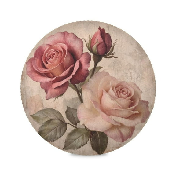 WOBOGO Vintage Rose Round Placemats Set of 1 Heat Resistant Washable Kitchen Table Decorations 15.4in