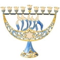 thumbnail image 2 of Matashi Hand Painted Enamel Menorah Candelabra with a Flower and Hanukkah Design and Embellished with Gold Accents and High Quality Crystals, 2 of 7